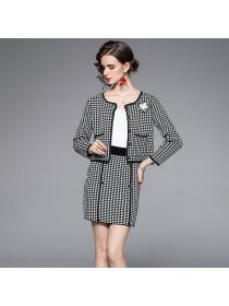 Outlet Houndstooth autumn sweater fashion coat 2pcs set for women