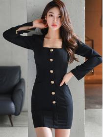 For Sale Button Matching Zipper Fashion Slim Dress 