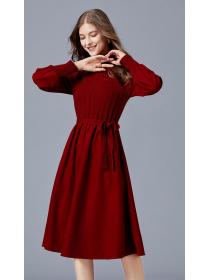 On Sale Stand Collars Pure Color Knitting Dress