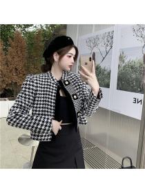 Outlet Houndstooth Korean style woolen coat coarse flower coat