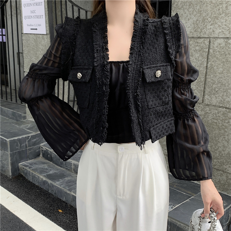 Outlet Loose white coat autumn weave waistcoat 2pcs set