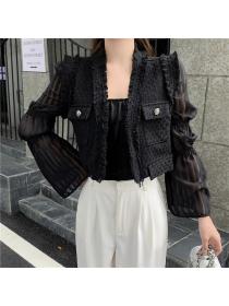 Outlet Loose white coat autumn weave waistcoat 2pcs set