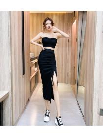 Outlet Wrapped chest fashion tops tight long skirt 3pcs set