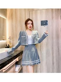 Outlet Mixed colors coat single-breasted short skirt 3pcs set