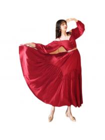 Vintage Style Elegant Plain Red Long-sleeved Dress 