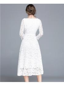 Outlet European style lace long dress lace collar dress