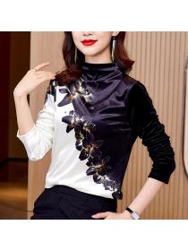 Outlet Printing chiffon shirt knitted tops for women
