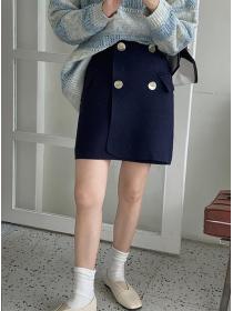 Button  Matching Slim Fashion Short Skirt 