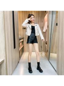 Outlet Temperament leather skirt tops 3pcs set