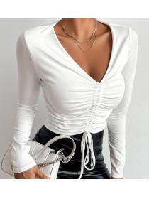 Outlet hot style V-neck Sexy Plain Rope Crop top