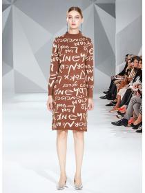 Trending Autumn&Winter Fashion Letter Sweater Long-sleeved Dress