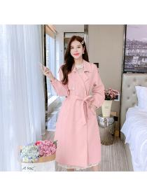 Outlet Spring and autumn windbreaker long overcoat for women