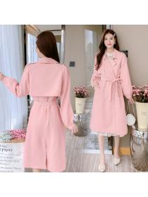 Outlet Spring and autumn windbreaker long overcoat for women