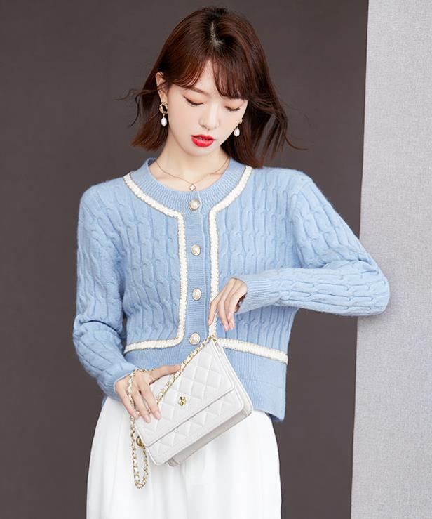 On Sale Color Matching Knitting Fashion Coat