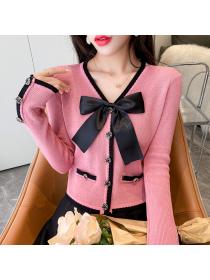 Outlet Short bow fashion and elegant tops Korean style knitted cardigan