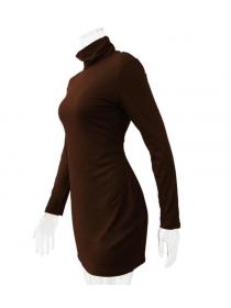 Outlet hot style Slim High-neck Plain Long-sleeved Dress 