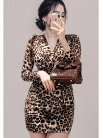 Leopard Grain  V  Neck Printing Drape Dress