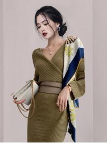 On Sale Pure Color Slim Knitting Fashion Dress