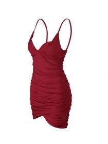Outlet hot style Low-cut Sexy Pleated Dress With chest pad