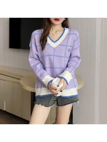 Outlet Popular Loose-fitting V-neck Knitting Sweater