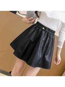 Outlet Popular Loose Slim Black Pu Umbrella skirt