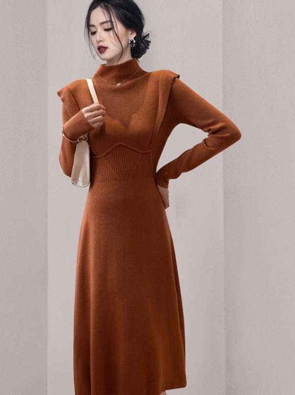 Grace Pure Color Knitting Falbala   Dress