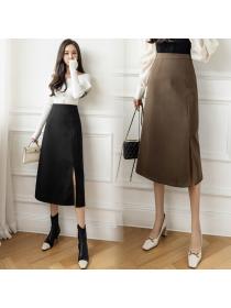 Korea style Vintage Fashion Winter wear A-line Split Long Skirt