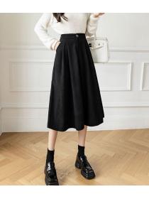 Corduroy skirt Women's autumn  new Korean retro high waist A-line mid-length skirt full swing