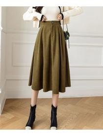 Corduroy skirt Women's autumn  new Korean retro high waist A-line mid-length skirt full swing