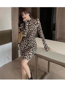 On Sale Stand Collars Slim Leopard Grain Fashion Dress