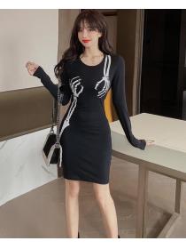 European Style Zipper Matching Slim Dress 