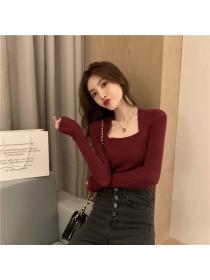 Outlet New temperament fake two U collar sweater thin pullover female top 