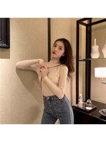 Outlet Vintage high-neck sweater long-sleeved covered yarn knit pullover 