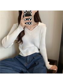 Outlet Autumn matching  slimming plain long-sleeved sweater for women