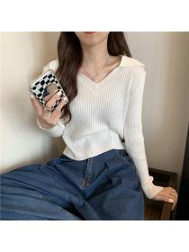 Outlet Autumn matching  slimming plain long-sleeved sweater for women