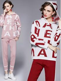 Even  Cap Letter Printing Knitting Fashion Suits 