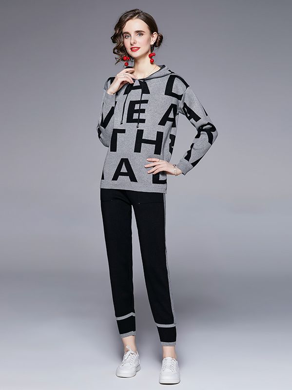 Even  Cap Letter Printing Knitting Fashion Suits