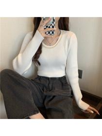 Outlet Autumn round-neck chain pullover long-sleeved sweater slim slimming all-match blouse for w...