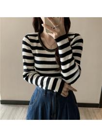 Outlet Autumn round-neck chain pullover long-sleeved sweater slim slimming all-match blouse for women