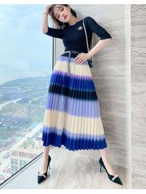 On Sale Knitting Pure Color Top+Gradient Ramp  Drape Skirt 