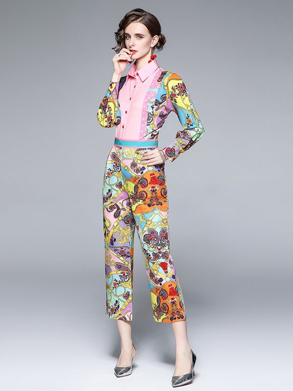 On Sale Doll Collars Printing Tall Waist Fashion Suits