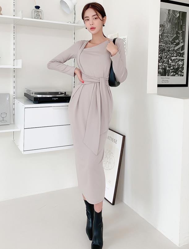 Korean Style Lace Up Knitting Slim Fashion Dress