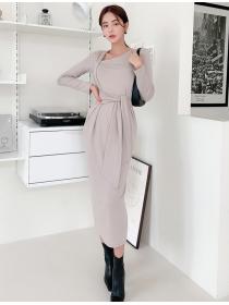 Korean Style Lace Up Knitting Slim Fashion Dress