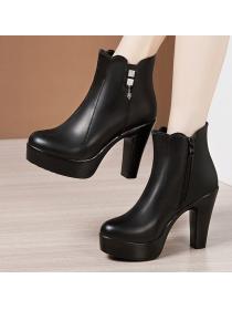 Outlet Simple fashion Round-toe Thick Flatform High heels Boots