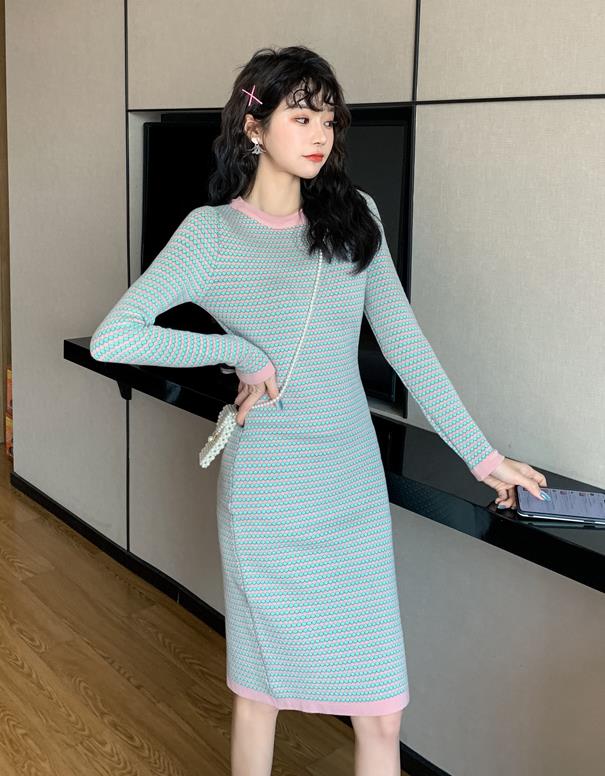 Korean Style Grid Printing Fashion Nobel Dress