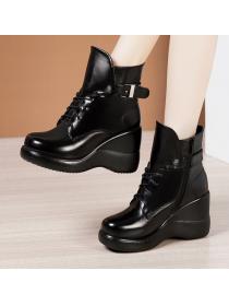 Outlet Sexy Round-toe Thick Flatform High heels Shoelace Boots