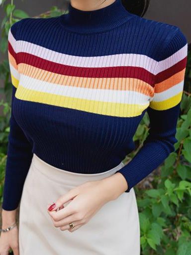 Discount Slim Color Matching Knitting Fashion Top