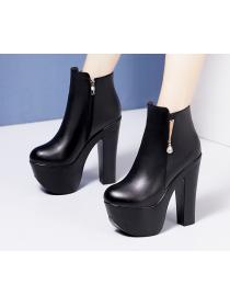 Outlet Sexy round-toe Thick Flatform High heels Zipper Boots