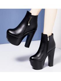 Outlet Sexy round-toe Thick Flatform High heels Zipper Boots