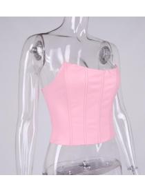 Outlet hot style sexy pu leather off-shoulder Strapless vest